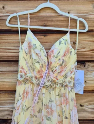 NWT Mac Duggal 67794 Yellow Tiered Floral Chiffon Gown Size 2 thumbnail 8