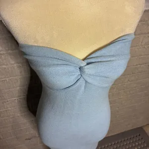 Lillusory Light Blue Strapless Ribbed Knit Twist Front Midi Dress LS048 Small thumbnail 5