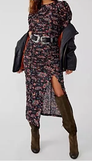 NWT Free People Briella Ruched Midi Dress thumbnail 1