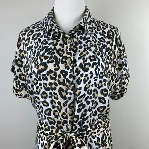 Style Envy Mini Dress XL‎ Leopard Animal Print Beige Black Belted Button thumbnail 2