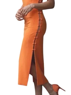 Gianni Bini Vibrant Orange Side-Slit Midi Skirt thumbnail 2