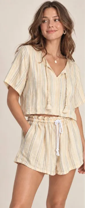 Universal Thread Yellow Striped Linen Shorts Set Size L thumbnail 1