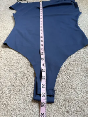 Iris Denim Blue Asymmetrical Bodysuit.  Size Medium thumbnail 7
