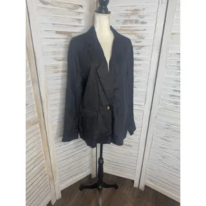 NWT Quince Women's XL European Linen Relaxed Blazer Black Coastal Corporate Flax thumbnail 4