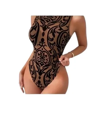 Women’s Mesh See Through Bodysuit Brown Size M thumbnail 2
