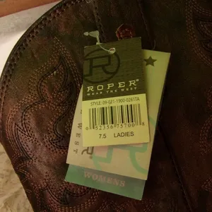 Roper Brown Croco Vamp Brown Shaft Western Boots Size 7.5 New Gift thumbnail 5