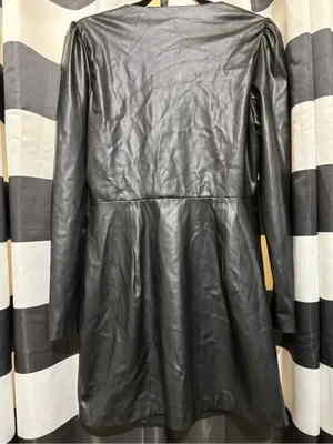 Zara Black Faux Leather Wrapped Belted Jacket thumbnail 5