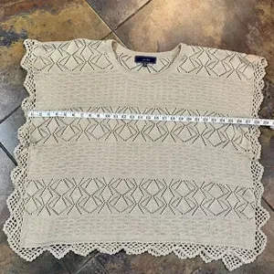 Lumiere Women’s Tan Knit Crochet Poncho Blouse One Size thumbnail 9