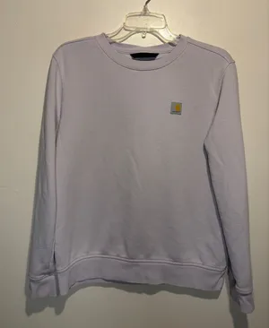 Carhartt Women's Relaxed Fit Crewneck Sweatshirt Logo Chest Pale Purple SZ S thumbnail 1
