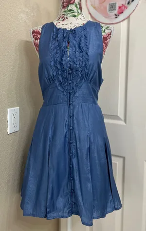 D’all Sleeveless Ruffle-Front Mini Dress in Blue size L thumbnail 1