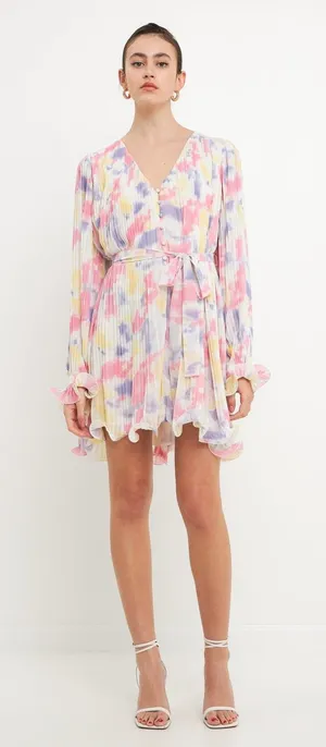 New! Endless Rose Tie-Dye Chiffon‎ Pleated Mini Dress, XS thumbnail 1