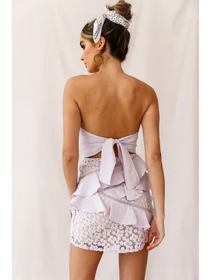 Saints + Secrets Pink Floral Lace Ruffle BowTie Mini Dress M thumbnail 3