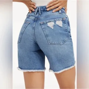Good American Denim Shorts Womens 4/27 Blue Raw Hem Distressed GNIC0235T thumbnail 2