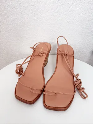 Kaanas Amiata Naked Ankle Wrap Wedge Summer Casual Sandals Peach Size 6 thumbnail 2