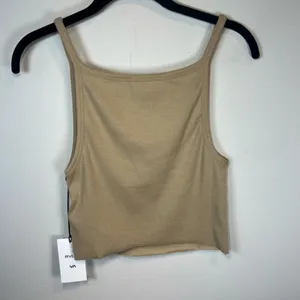 RVCA Haru Slide Tank Top Shirt Tan Ribbed Stretch Crop Summer Neutral NEW Large thumbnail 6