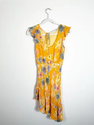 Amanda Uprichard Ibiza Floral Mini Dress Asymmetrical Hem Orange Small thumbnail 4