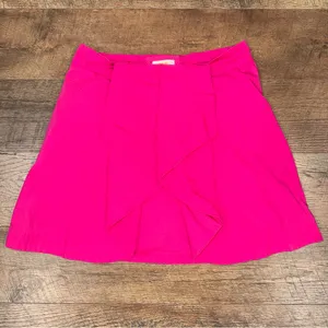 Anthropologie Maeve Ruffle Front Textured Fabric Fuchsia Lined Skirt thumbnail 2