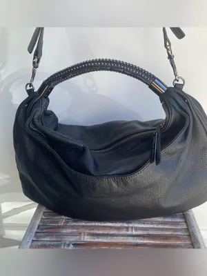 Y2K Kenneth Cole black pebbled leather slouchy hobo studded handle shoulder bag thumbnail 4