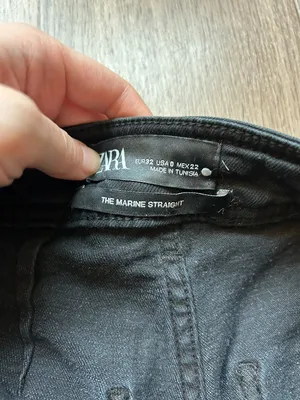 Zara The Marine Straight Wide Leg Raw Hem Jeans in Black Size 0 thumbnail 9