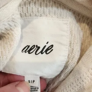 Aerie Cream Long Sleeve Cropped Cotton Knit Pullover Hoodie Sweatshirt Small thumbnail 7