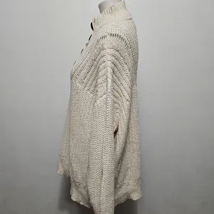 Aerie Cream Button Mockneck Cable Knit Detail Sweater Size Large thumbnail 3