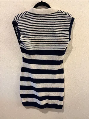 Zara Navy and White Striped Terry Mini Dress thumbnail 3