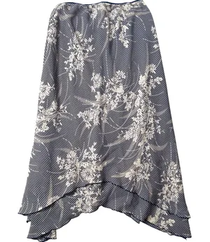 Womens Floral Handkerchief Layered Hem Midi Skirt Size L Blue Flowy Asymmetric thumbnail 1