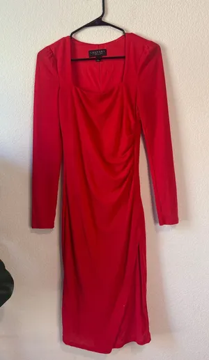 Laundry By Shelli Segal Red Long Sleeve Draped Midi Dress 4 thumbnail 1