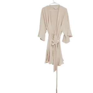 Birdy Grey Pale Pink Cream Ruffle Hem Bell Sleeve Bridal Party Robe XL/XXL Satin thumbnail 2