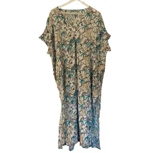 Roller rabbit Goan Forrest Jungle Print Kaftan dress coverup M/L thumbnail 3