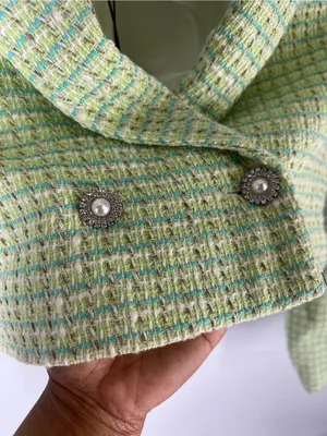 ZARA NWT Green Tweed Cropped Blazer Pearl Buttons Size XS thumbnail 8