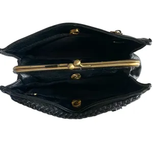 Anthropologie Clutch Bag Womens OS Black Woven Kiss Lock Retro Boho Academia thumbnail 4