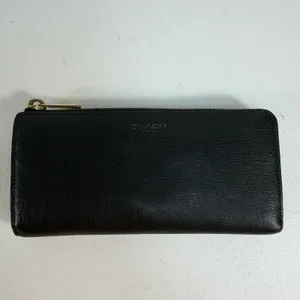 Coach Wallet Saffiano Accordion Black‎ Zip Crossgrain Leather Gold Tone Hardware thumbnail 2