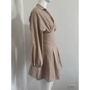 Bershka Tan Corset Mini Dress Women’s S Long Sleeve Open Back Lace-Up thumbnail 5
