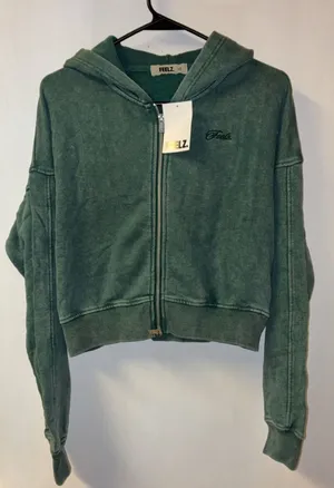 FEELZ. Washed Zip-Up Hoodie Dark Green Size XS thumbnail 1