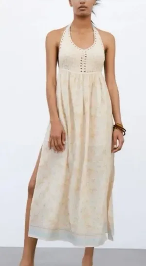 Zara NWT crochet combo maxi halter dress size small thumbnail 1