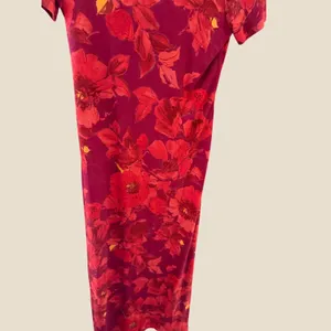 Saint Tropez Vintage Y2k Fall Red Floral Maxi Dress Short Sleeve Scoop Neck 4 thumbnail 3