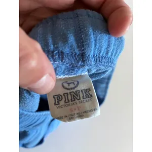 Y2K Pink Victoria's Secret Blue Fleece Lounge Shorts Logo Raw Hem Small thumbnail 3