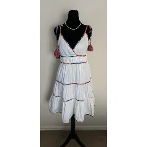 Antonio Melani Keri Tiered Dress White Cotton Rainbow Trim Size 8 Women’s thumbnail 2