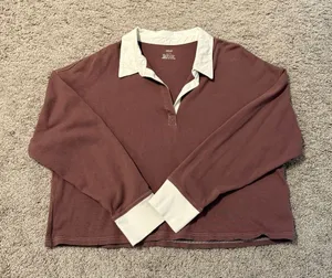 Aerie Muted Purple Polo with White Collar Large thumbnail 1