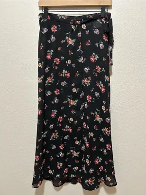 Vintage Solutions New York Floral True Wrap Maxi Skirt M Boho Cottagecore thumbnail 3