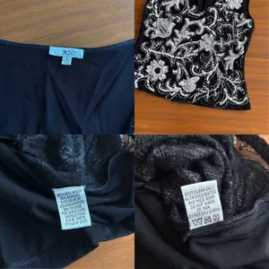90s Vintage Cache Top Large Black White Beaded Sequin Floral Y2K Glam Whimsygoth thumbnail 5