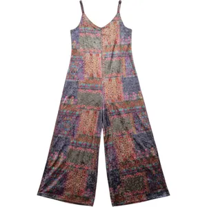 Natural Life Velvet Patchwork Jumpsuit Boho Wide Leg Cropped Floral Whimsigoth thumbnail 2