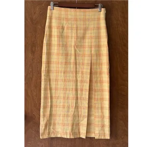 Zara sz S Gingham Yellow Plaid High Rise Split Midi Skirt Retro Mod Bloggers Fav thumbnail 7