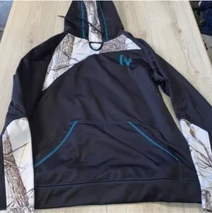 Black Hoodie with Camouflage Accents and Teal Stitching thumbnail 1