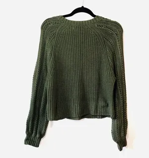 American Eagle Hunter Green Open Knit Sweater thumbnail 2