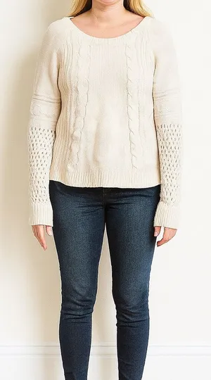 American Eagle Size Small Chunky Classic White Cable Knit Sweater. thumbnail 1