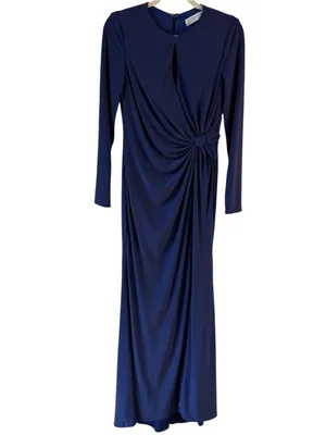 Mac Duggal Ieena Keyhole Draped Long Sleeve Gown Blue Purple Size 6 NEW thumbnail 3