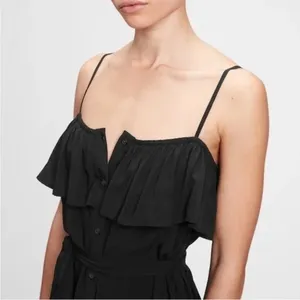 Gap Button Front Ruffle Cami True Black‎ Sleeveless Midi Dress No Belt - S NWT thumbnail 16