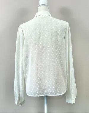 Avec Les Filles Sheer Textured Dot Tie Neck Blouse in Ivory Medium thumbnail 4